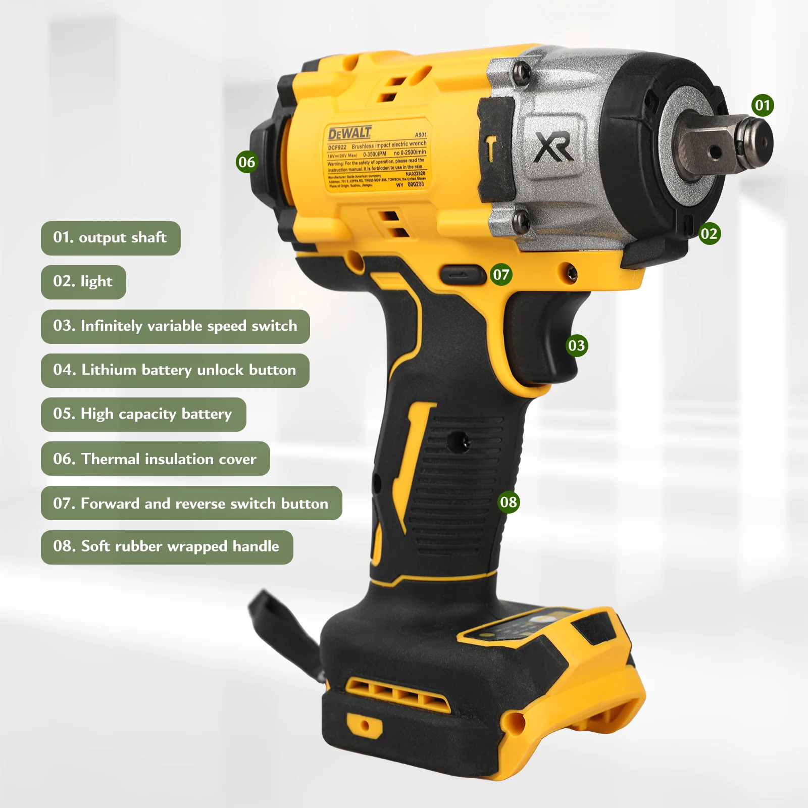 

DEWALT DCF922 Wireless Impact Wrench Rechargeable High Torque 406Nm(Reverse) 1/2" 2500 PRM Universal 20V Battery Power Tools