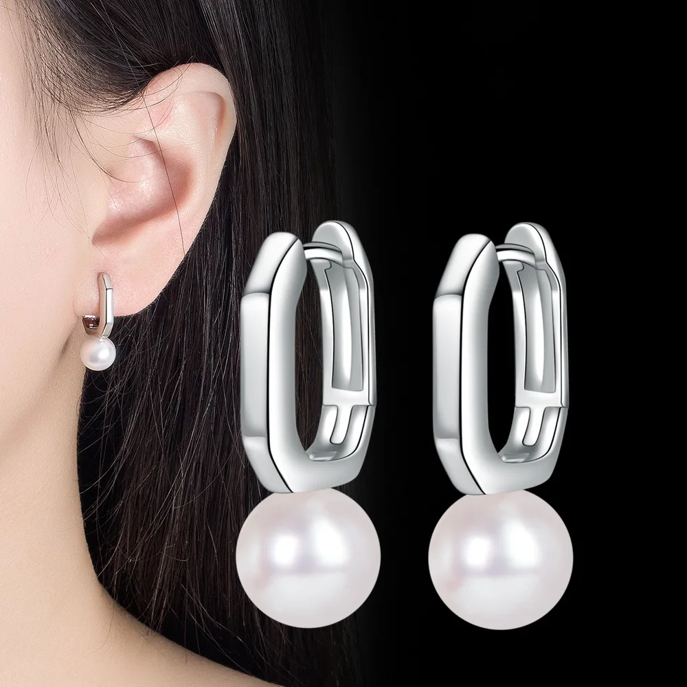 

925 Sterling Silver Earrings Elegant U-shaped Pearl Earrings Ladies Fashion Simple Birthday Wedding Anniversary Jewelry Gift