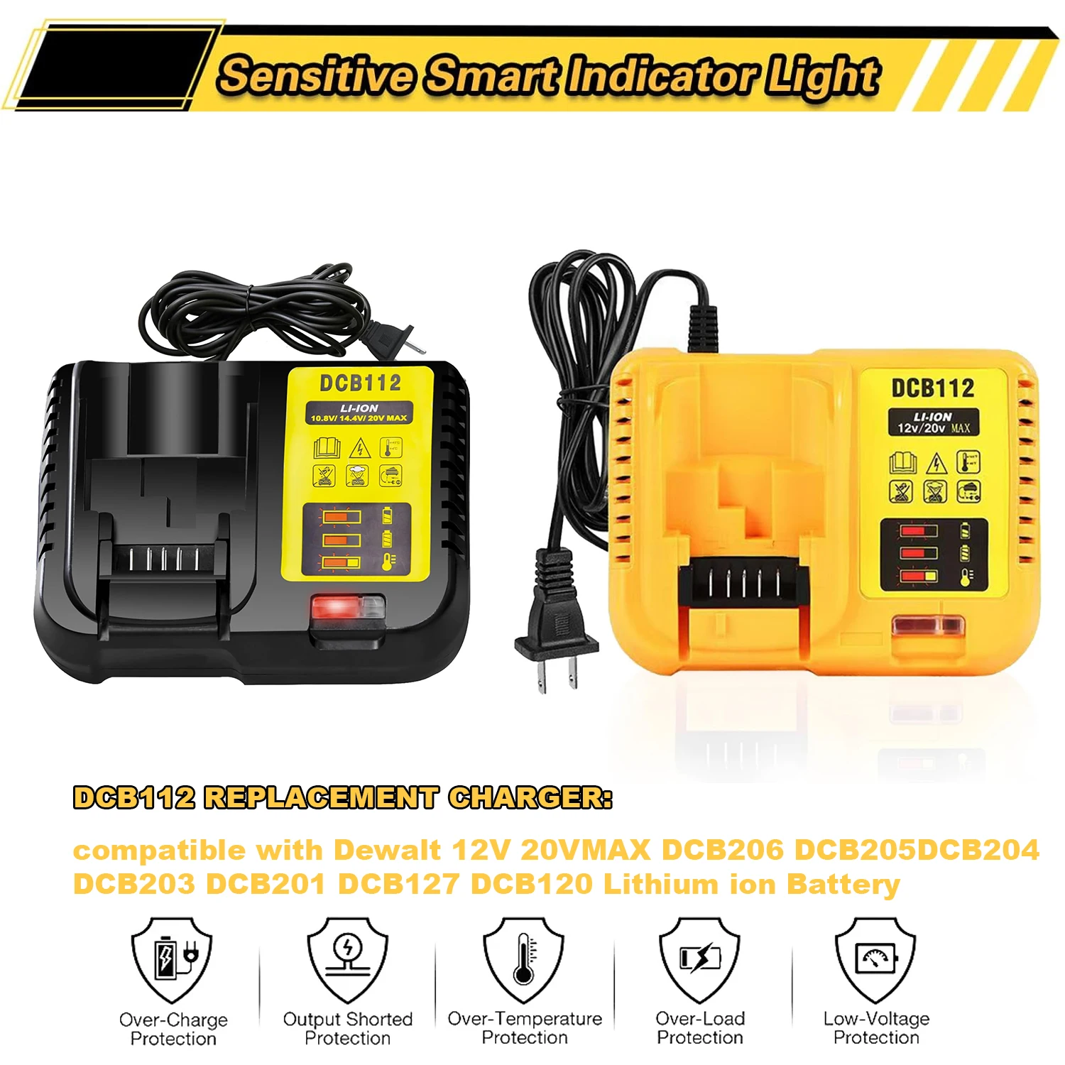 DCB112 Li-ion Battery Charger For DeWalt 10.8V 12V 14.4V 18V 20V Battery DCB118 DCB101 DCB127 DCB609 DCB200 DCB140 DCB105 DCB200