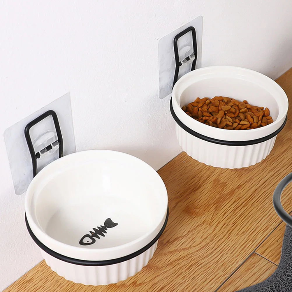 

1Set Wall Mounted Pet Bowl Holder Black Heavy Duty Iron Plastic Feeding Rack for Cat Dog Food Water Bowl Non Slip Creative