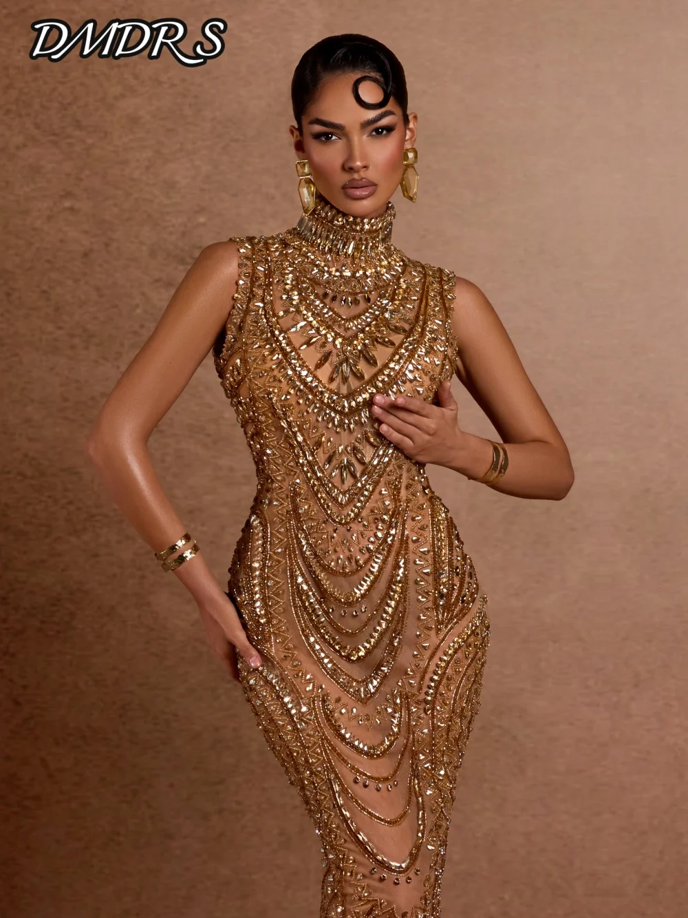 

Elegant Sleeveless Evening Dress Charming Crystal Beaded Party Gown Formal A-line Floor Length Party Dresses فساتين سهرة