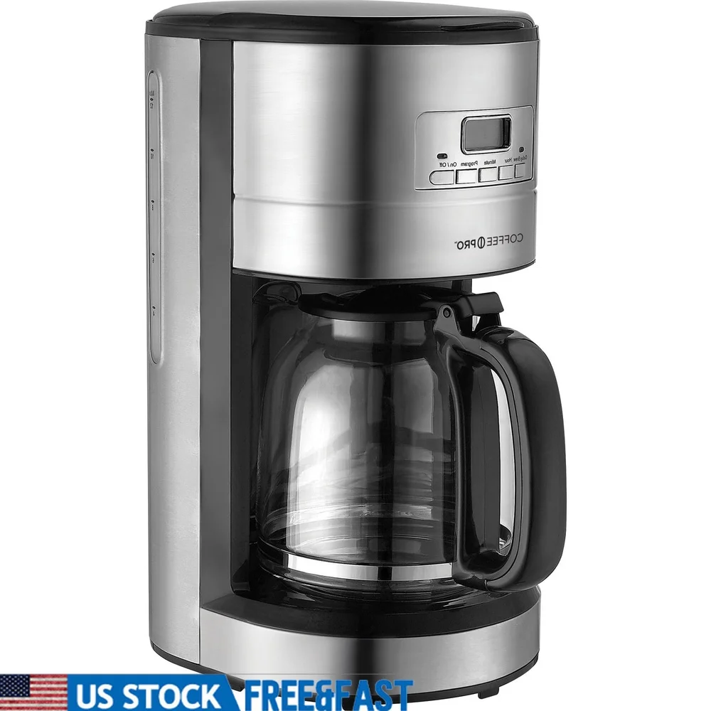 

10-12 Cup Stainless Steel Drip Coffee Maker Auto Shutoff Delay Brew Fresh Water System Easy Control Panel Energy Efficient