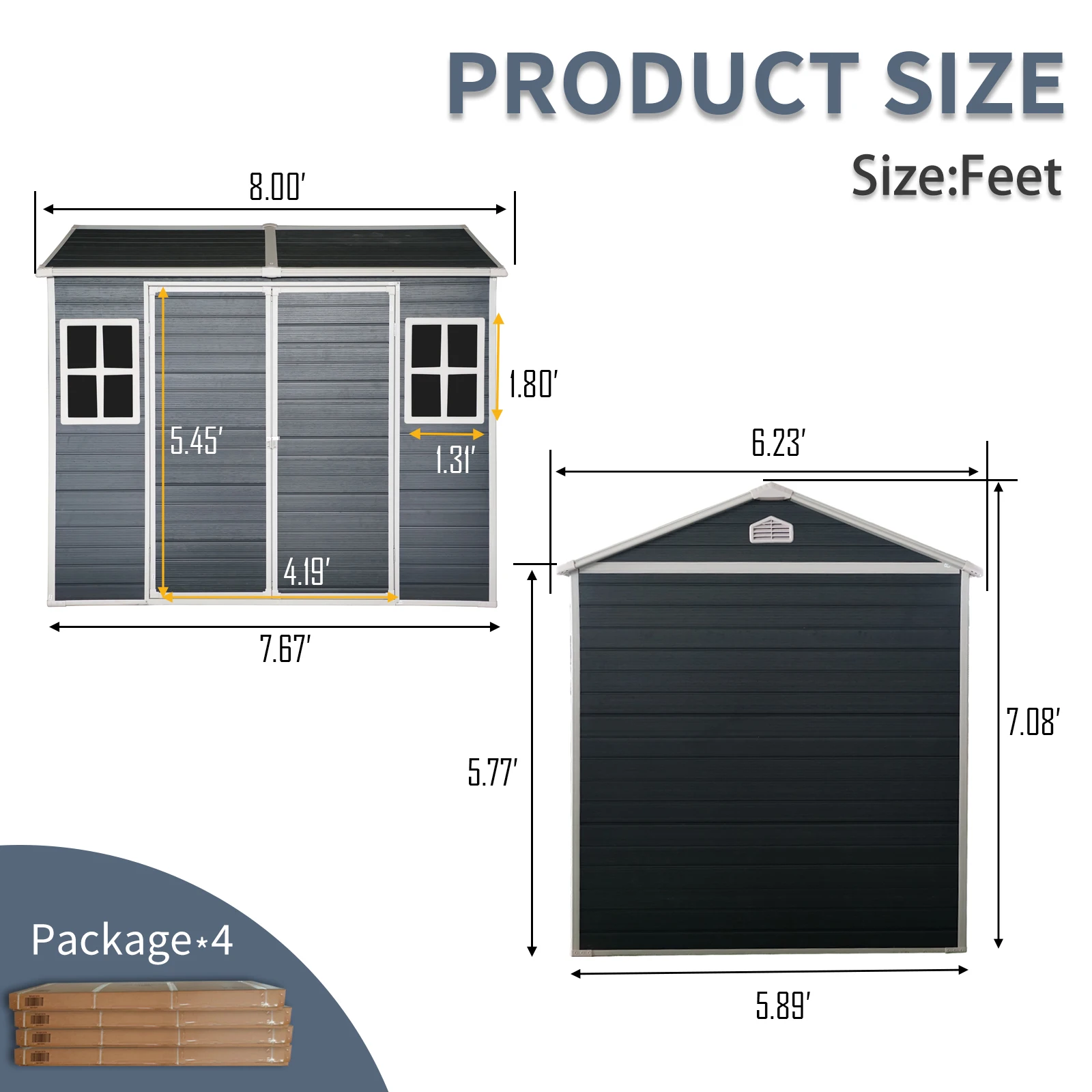 4x9 FT Outdoor Metal Garden Storage Shed House with Sloping Roof 6 Vents 2 Swing Doors for Backyard Garden Patio Lawn Storage