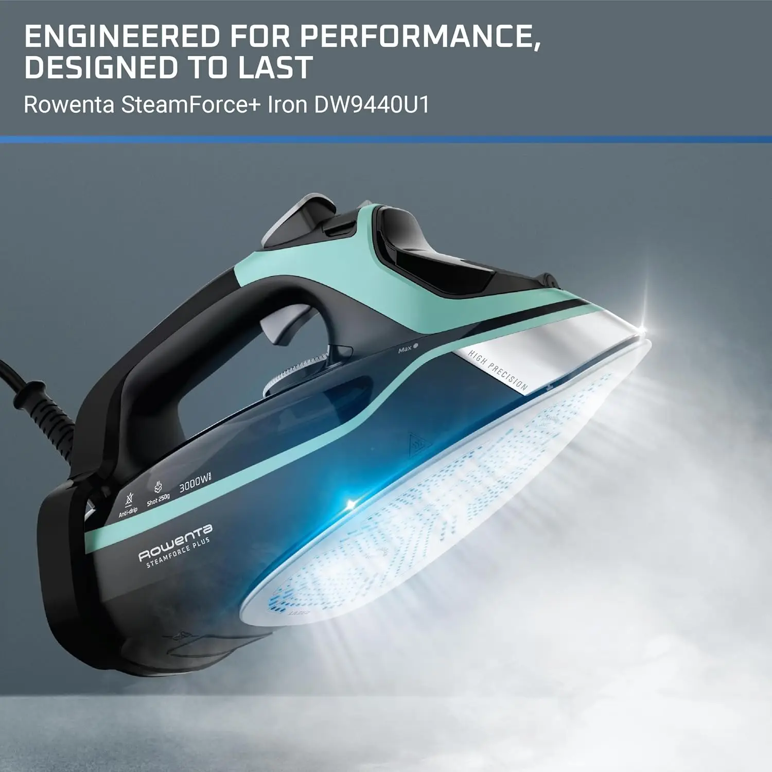Rowenta Steam Force Stainless Steel Soleplate Steam Iron for Clothes, Anti-Drip Protection, 400 Microsteam Holes, 1800 Watts, Ir
