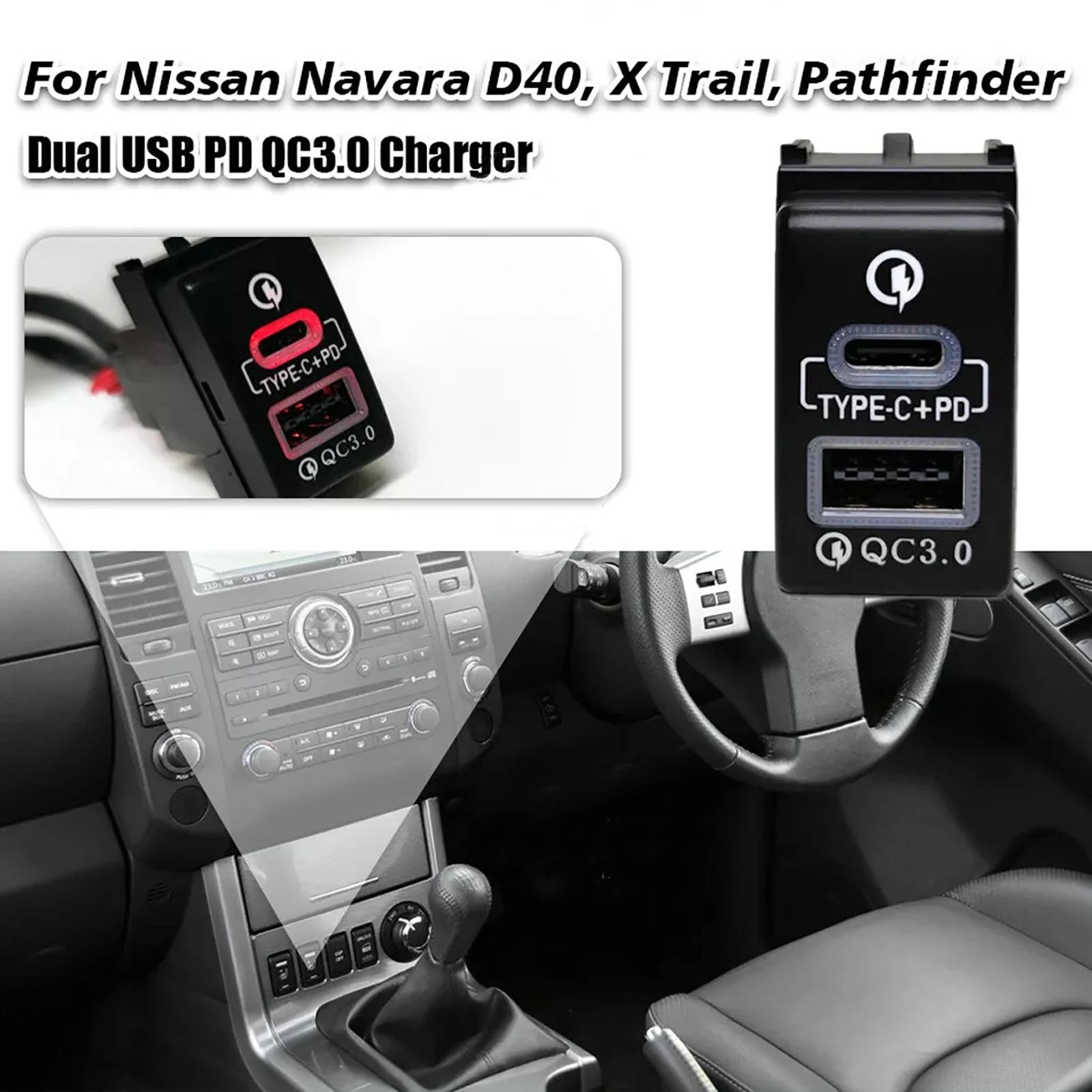 USB QC3.0 Charger PD Accessories Compatible with Versa Quest Tiida Pulsar Latio 370Z 2004-2021 For G37 G25 FX45 FX35 2003-2012