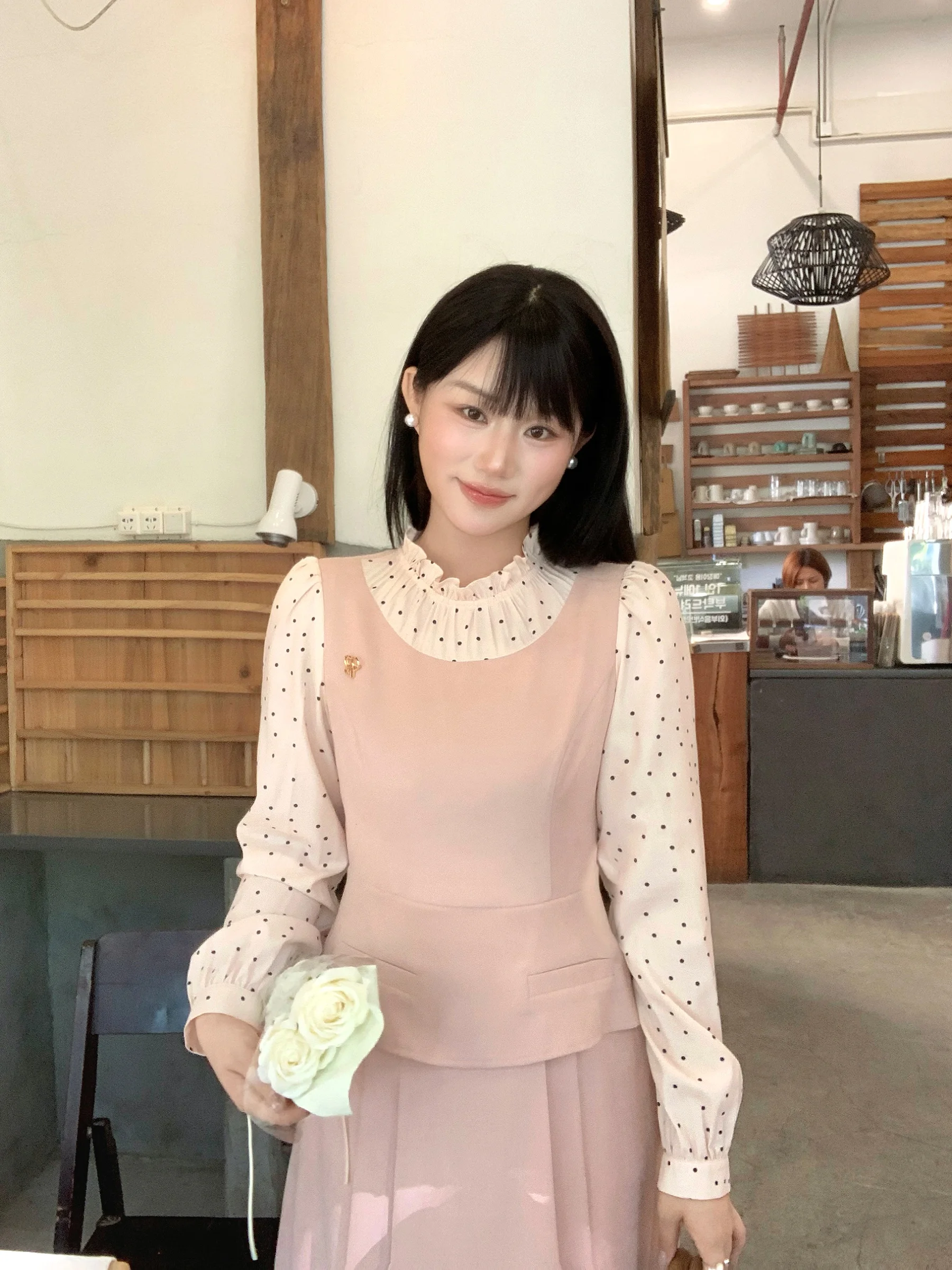 

Универсальное корейское макси-платье в горошек с длинным рукавом, приталенное, больших размеров, для весны, для повседневной носки