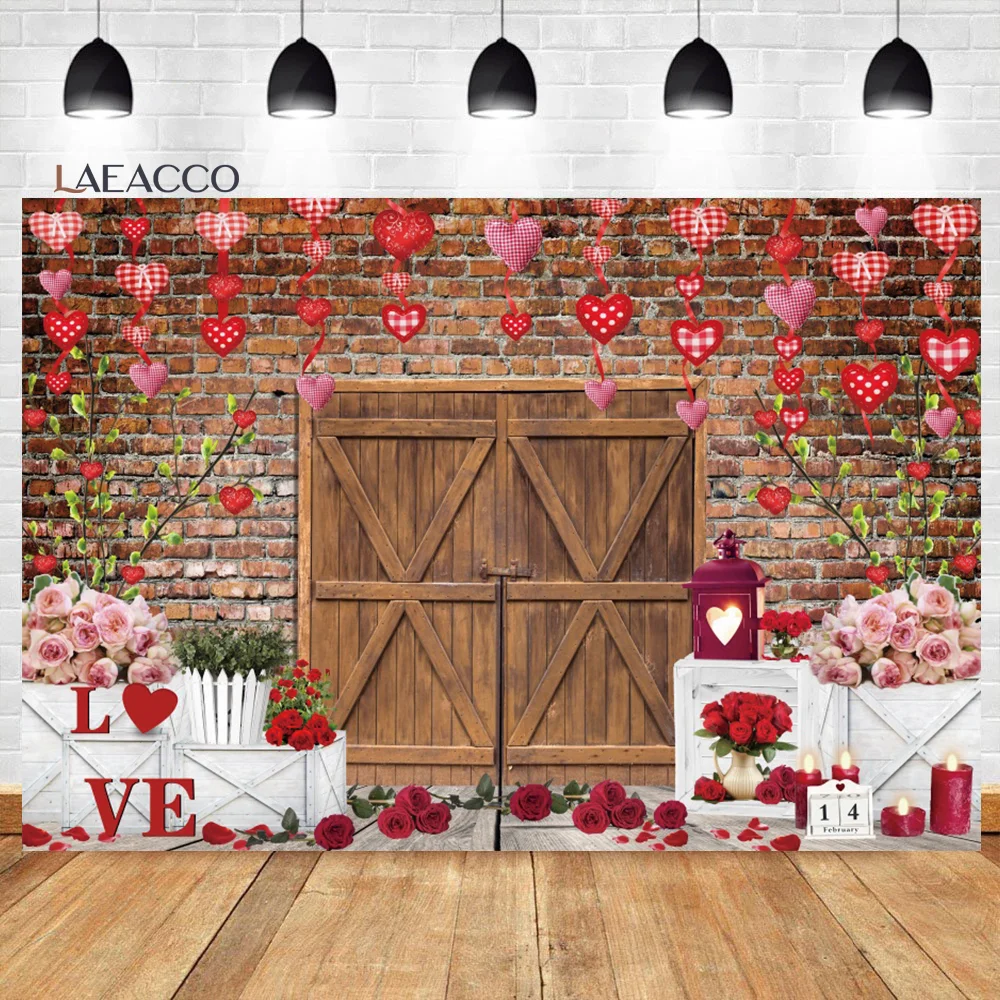 

Laeacco Wedding Backdrop Rustic Floral Flower Wood Door Sweet Love Heart Couple Valentine's Day Portrait Photography Background