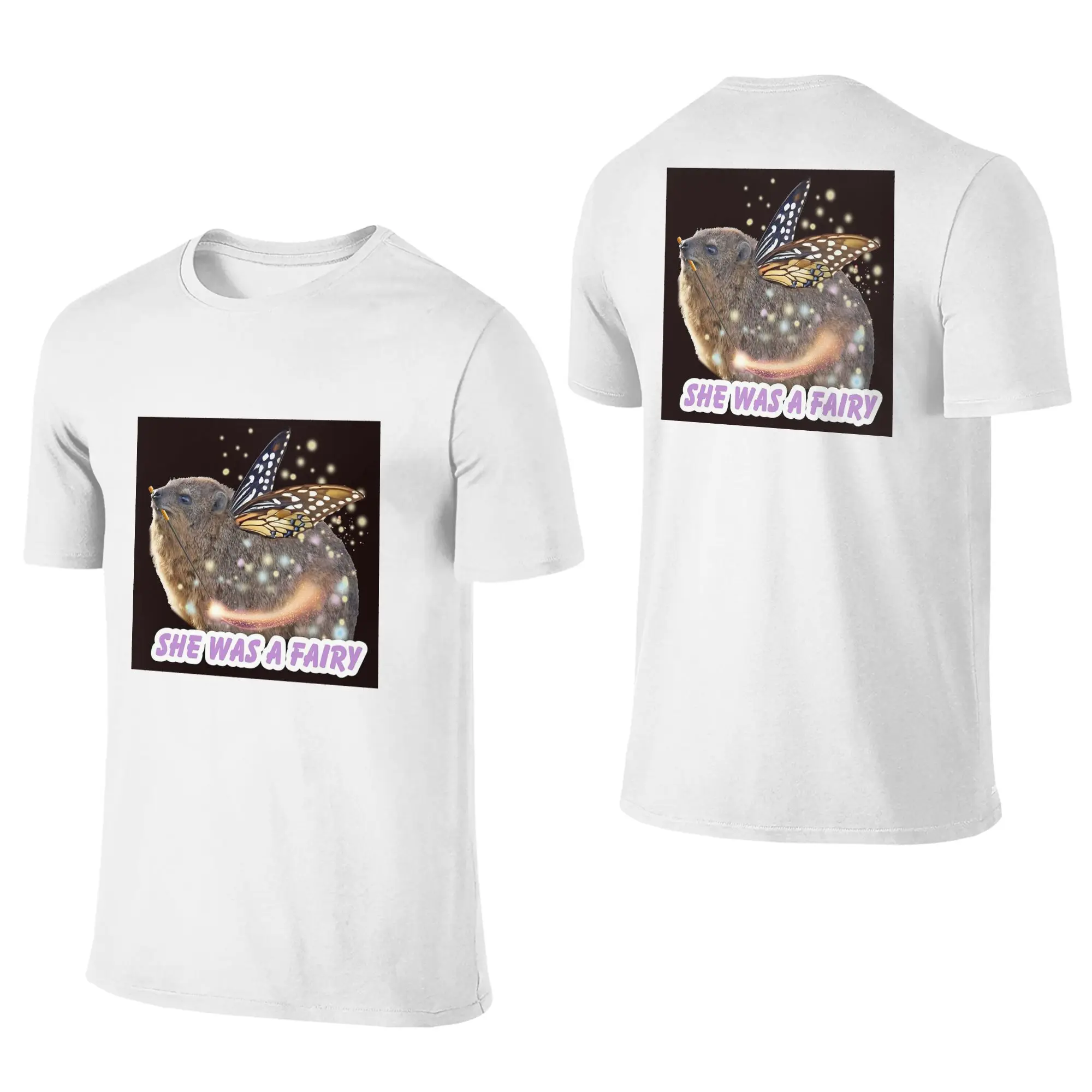100% Cotton Rock Hyrax Fairy T-Shirt Men's Double Sided T Shirt Men Round Neck Summer Shirts Tops Oversized