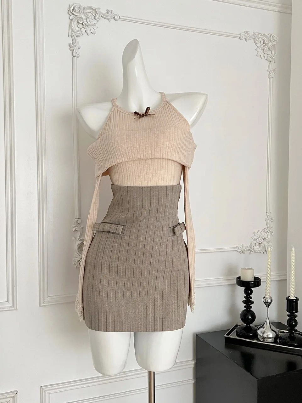 Gonna ort slim fit lavorata a maglia a vita alta Set Faion da donna Sweet Desire Lover Series T-shirt stagione invernale giapponese Sle