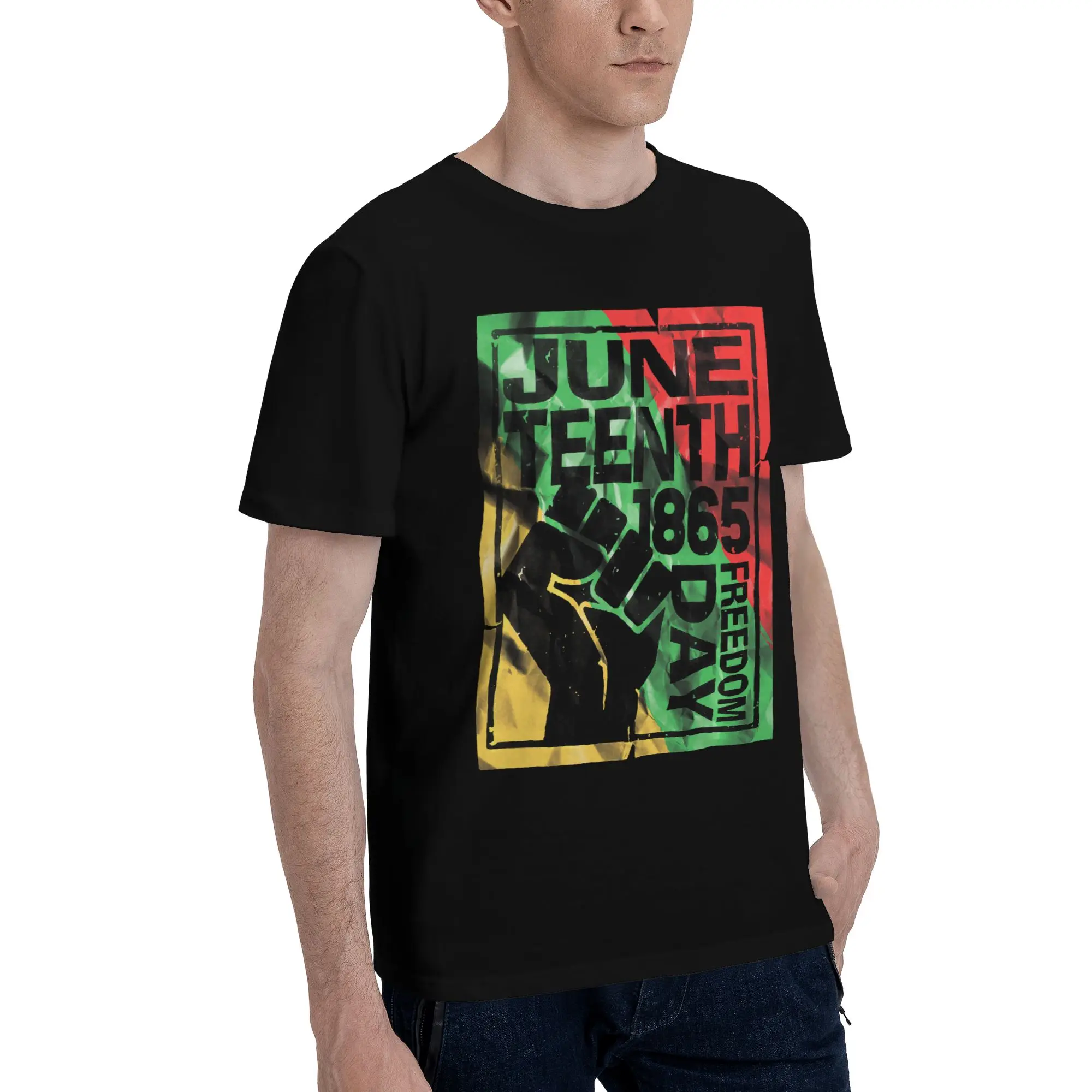 Juneteenth Freedom Day Raised Fist Icon Funny 100% Cotton T-Shirt 1865 Tees Tops For Men