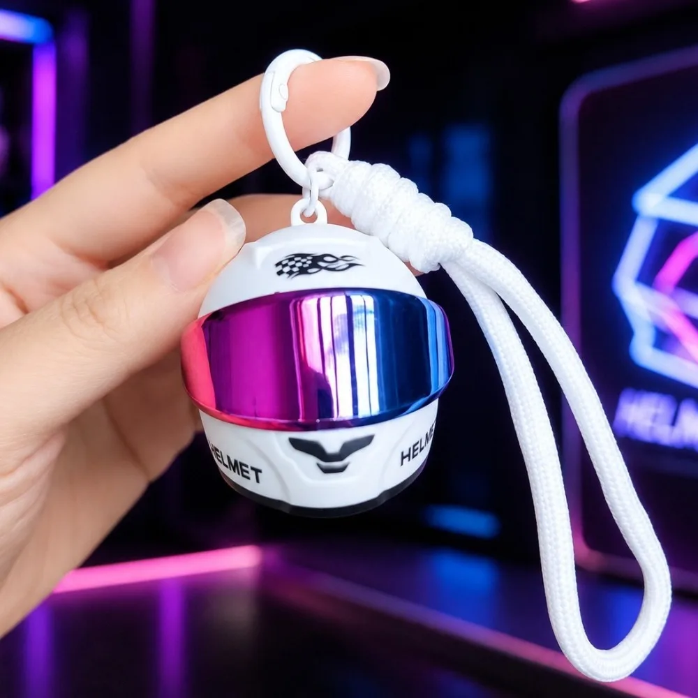 3D Motorcycle Helmet Keychain Multi-functional Light Up Mini Helmet Keychain Gradient Goggles Night Warning Light