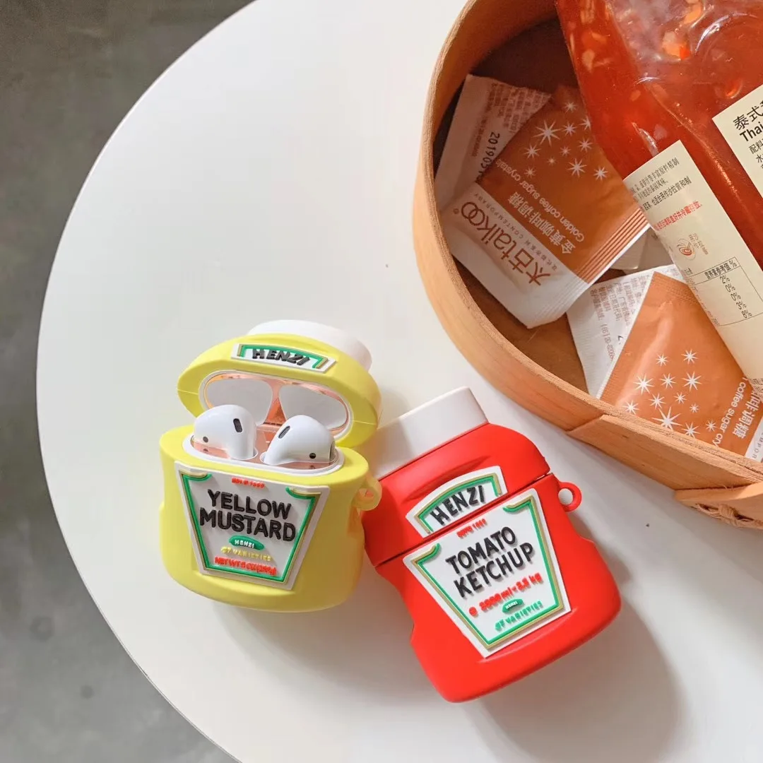 Per custodia Airpods Pro, custodia per auricolari in Silicone morbido per bottiglia di Ketchup di pomodoro creativo per custodia Airpods 1/2