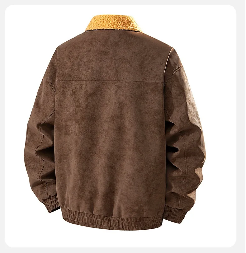 Men's Retro Thickened Warm PU Jacket Autumn Winter New Lamb Wool Fleece Lined Work Coat Men High-Grade PU Leather Workwear Coats