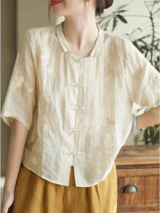 

Дышащий повседневный однотонный кардиган свободного кроя с вышивкой Ele, летний открытый кардиган из смеси хлопка для женщин больших размеров