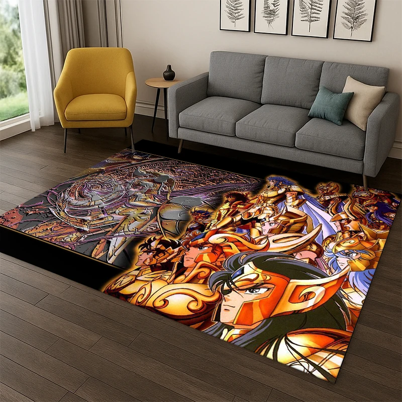 Cartoon Saint Seiya Anime Teppich für Schlafzimmer, Wohnzimmer, Sofa, Spielzimmer, Fußmatte, Heimdekoration, Kinder-Spielbereich-Teppich, rutschfest, Geschenk