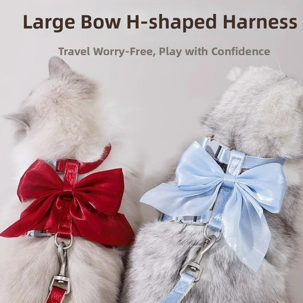 Pet Accessories Adjustable Pet Harness Cute Bow Breathable Dog Chest Strap Escape-Proof Comfort Cat Leash for Dogs Puppy Rabbit
