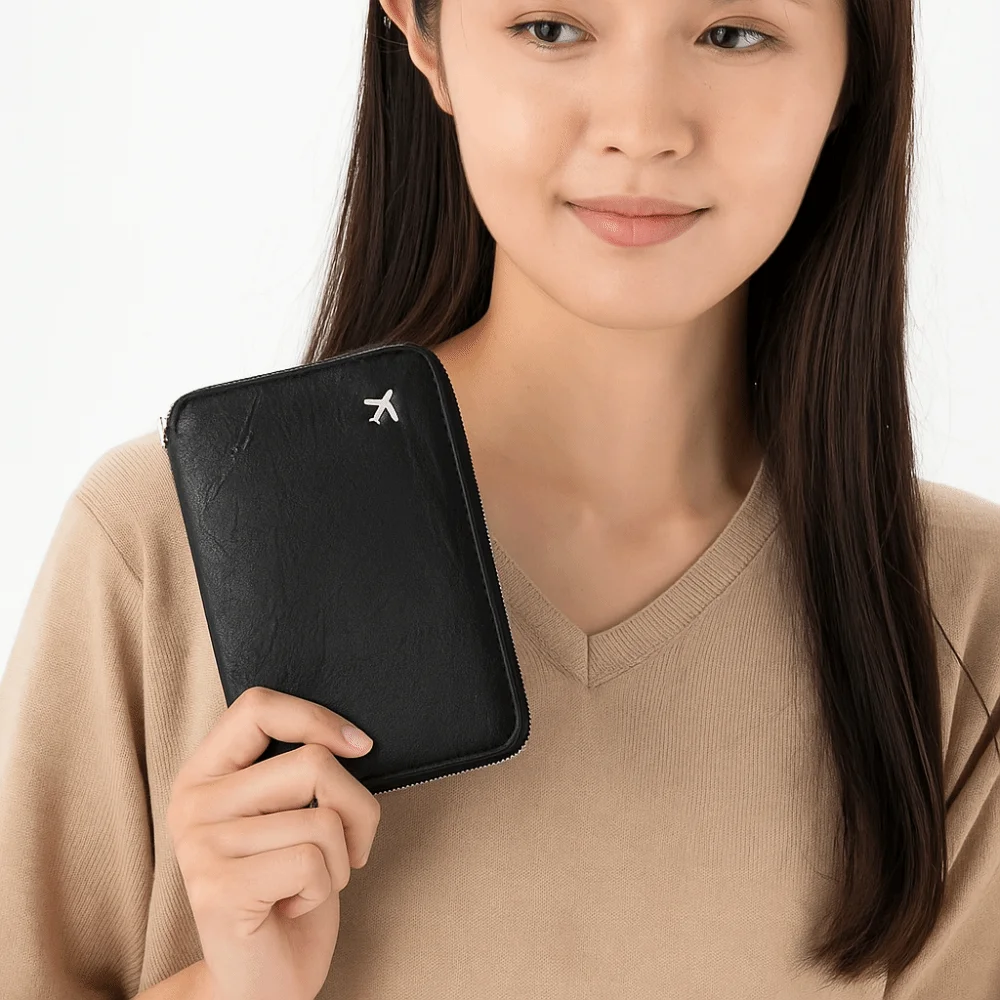 

Solid Color PU Passport Bag RFID Anti-theft Airplane Check-in Passport Clip Ticket Holder Purse Card Storage Bag