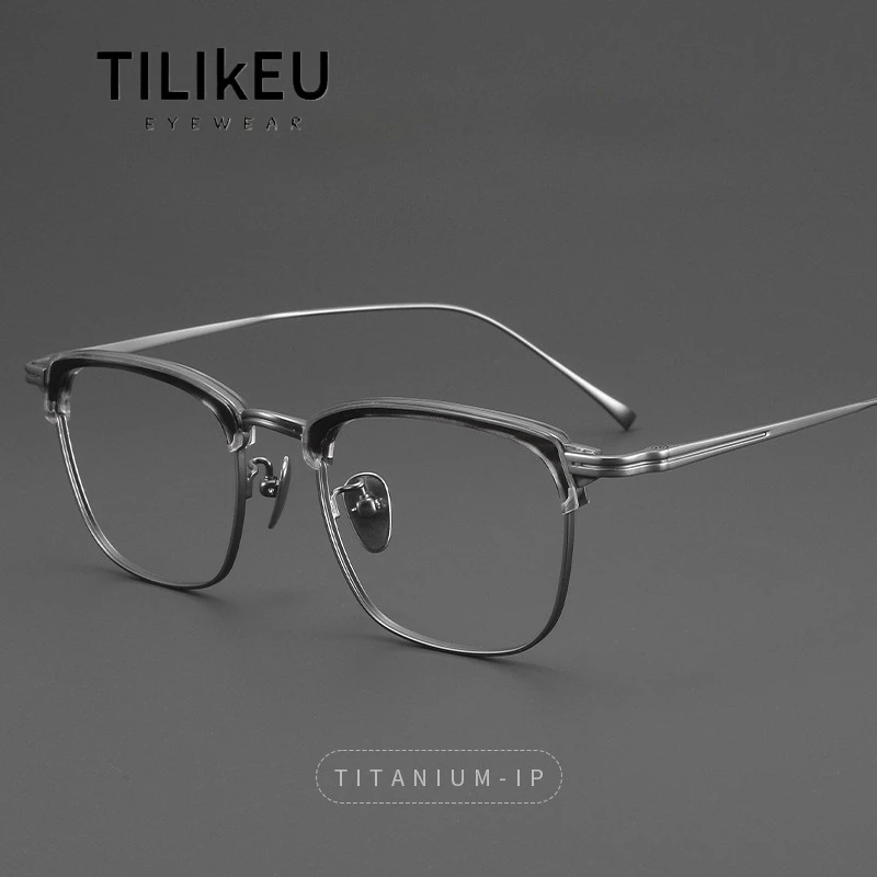 

New Vintage Pure Titanium Eyeglasses Frames S655 Japanese Designer Eyebrow Line Square Men's Glasses Frames Women Luxury Eyewear