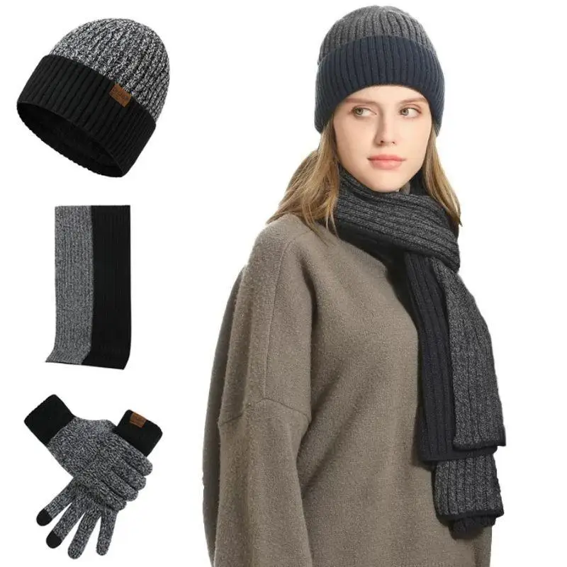 3 szt./zestaw Modny Zestaw Szalików, Czapki i Rękawic Dla Kobiet i Mężczyzn Zimowy Luksusowy Dzianinowy Gruby Ciepły Trzyczęściowy Zestaw Akcesoriów Prezent