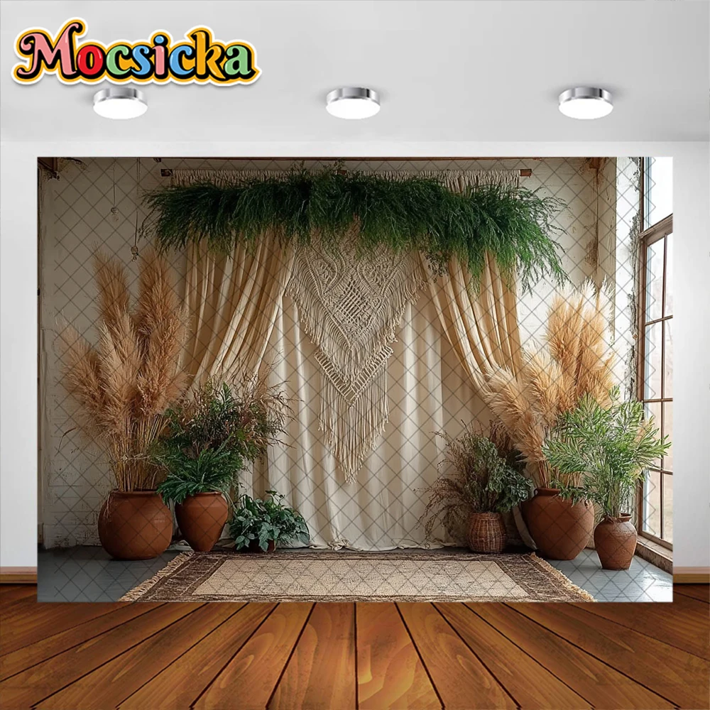 Spring Photography Background Bohemian Curtain Carpet Sofa Decoration Backdrops Baby Shower Portrait Photo Studio Props Banner