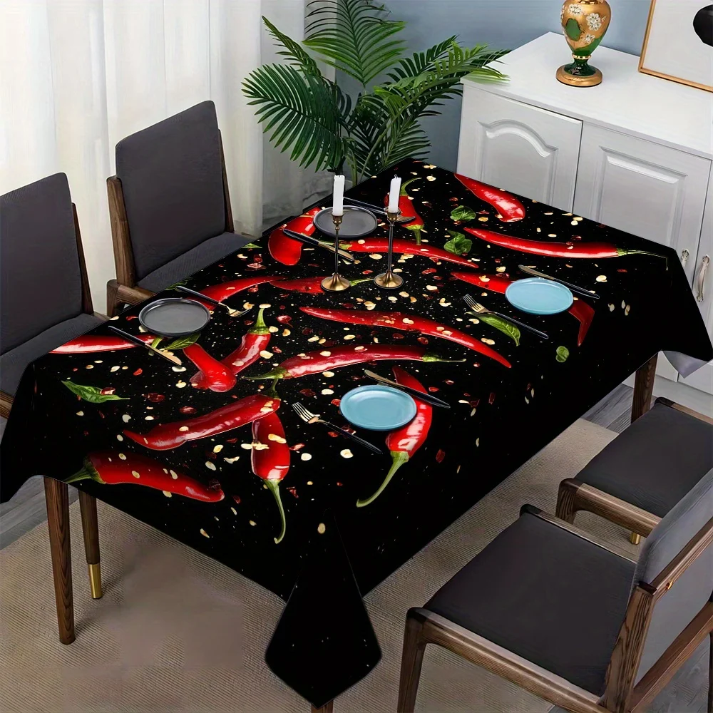 Vibrant Chili Pepper Tablecloth Waterproof Dining Table Cover for Kitchen Party Decor