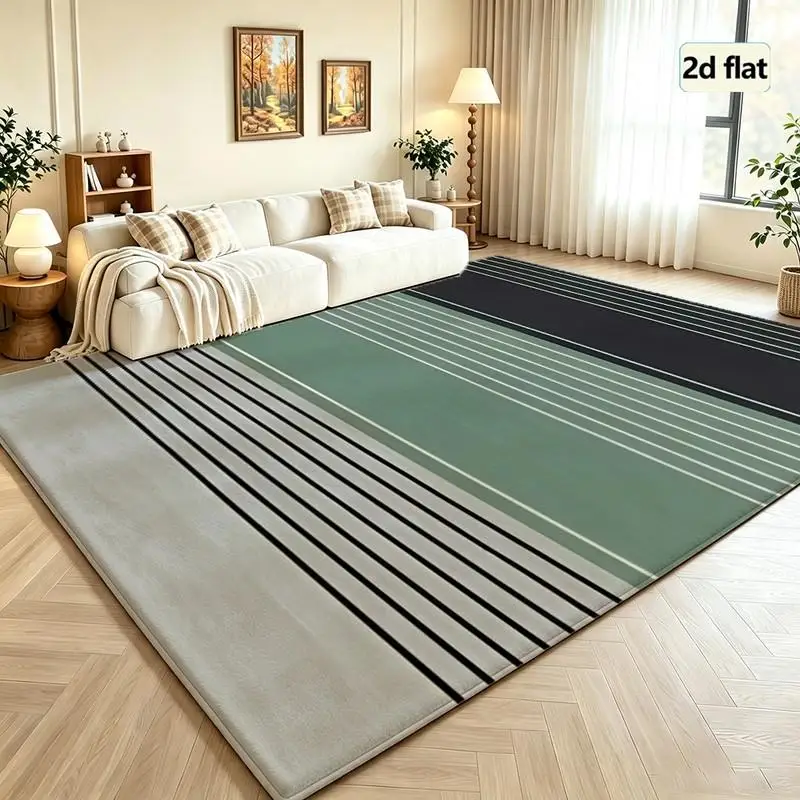 1 Piece of Horizontal Striped Sage Charcoal Gray Low-Pile Carpet, Soft and Comfortable, Suitable for All Seasons, Lightweight and Easy to Care For, Home Decor, Living Room, Bedroom, Entryway, Room Decoration, Autumn, Winter