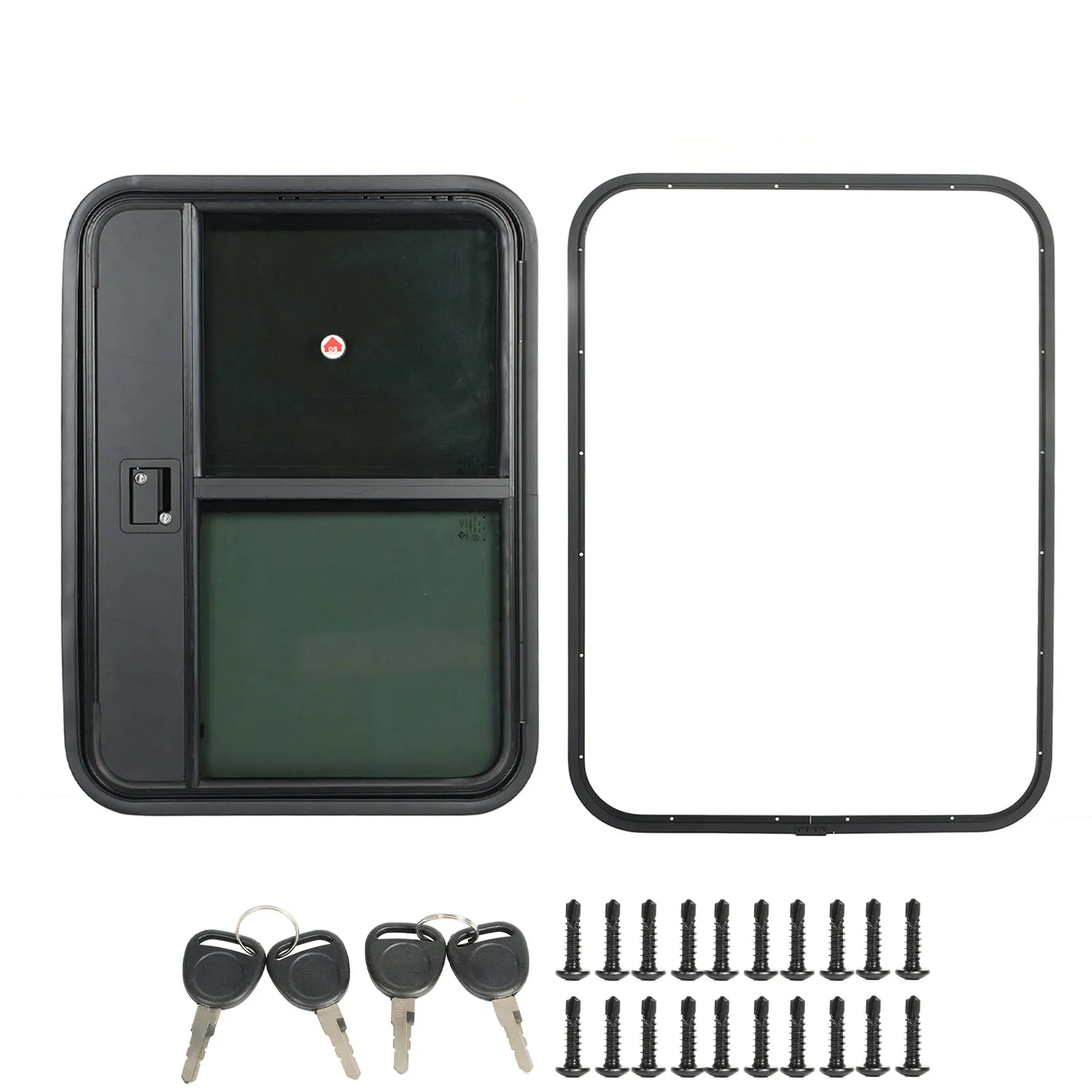 

Aluminum alloy RV Door Tear Drop Tempered Glass Tinted Sliding Window Full Sealing Camper Trailer Door with Insect Net Safe Lock