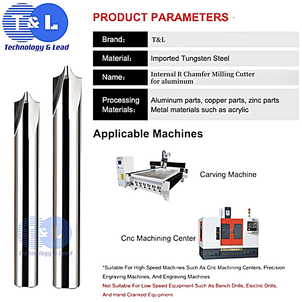 T&L HRC58 Internal Milling Cutter R0.5 R1 R2 R3 R4 R5 Inner R Mill Chamfering Router Bits CNC tools Milling cutter for aluminum