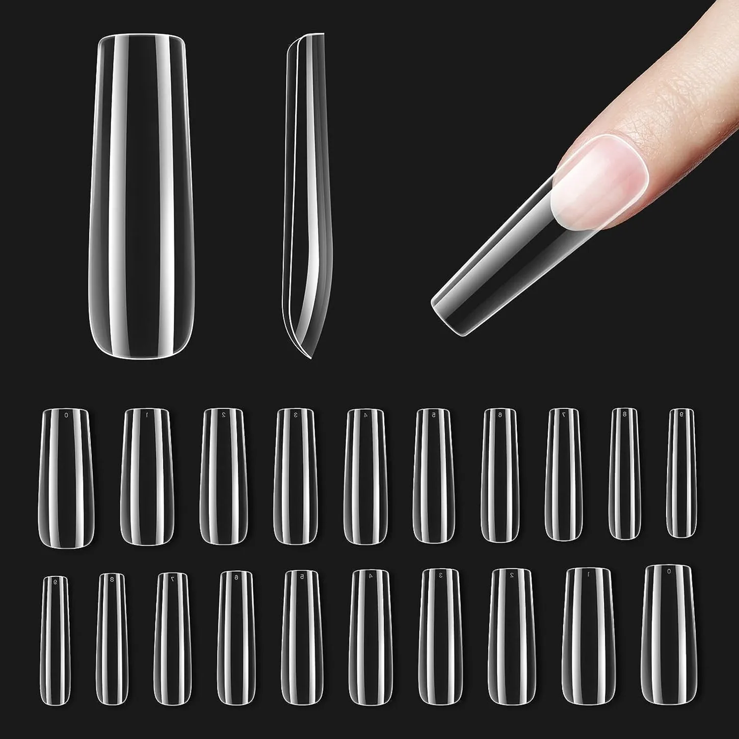 

Makartt 500PCS Square Long Clear Press on Nail Tips Full Cover False Nails for Gel Art Soak Off Nail Extensions Acrylic Nails