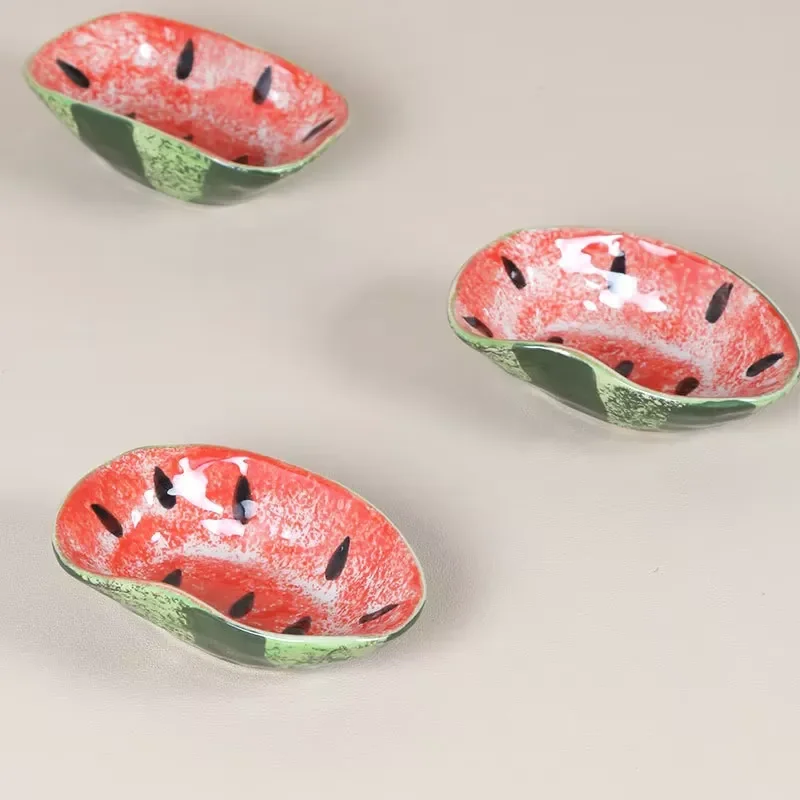 New Watermelon Pattern Ceramic Sauce Plate Hand Painted Household Seasoning Dish Creative Sushi Plate Tray Kitchen Tableware