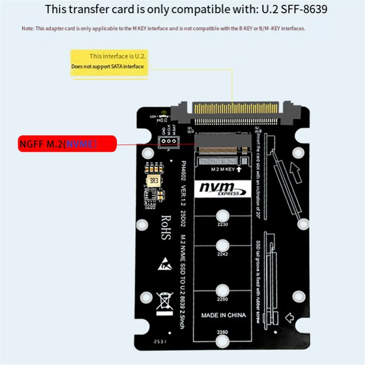 2026 New M.2 NVME to U.2 Adapter Card, M Key SSD Expansion PCIE4.0 Gen4 for 2230, 2242, 2260, 2280 Sizes