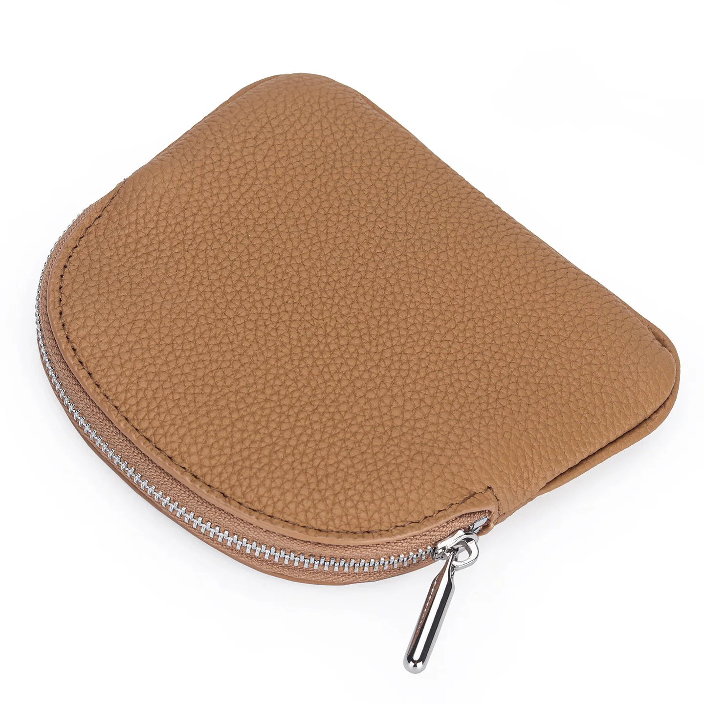 Genuine Litchi Grain Leather Coin Purse, Arc Shape Zipper Mini Change organizer for Coins Keys Cards Cash Daily Storage