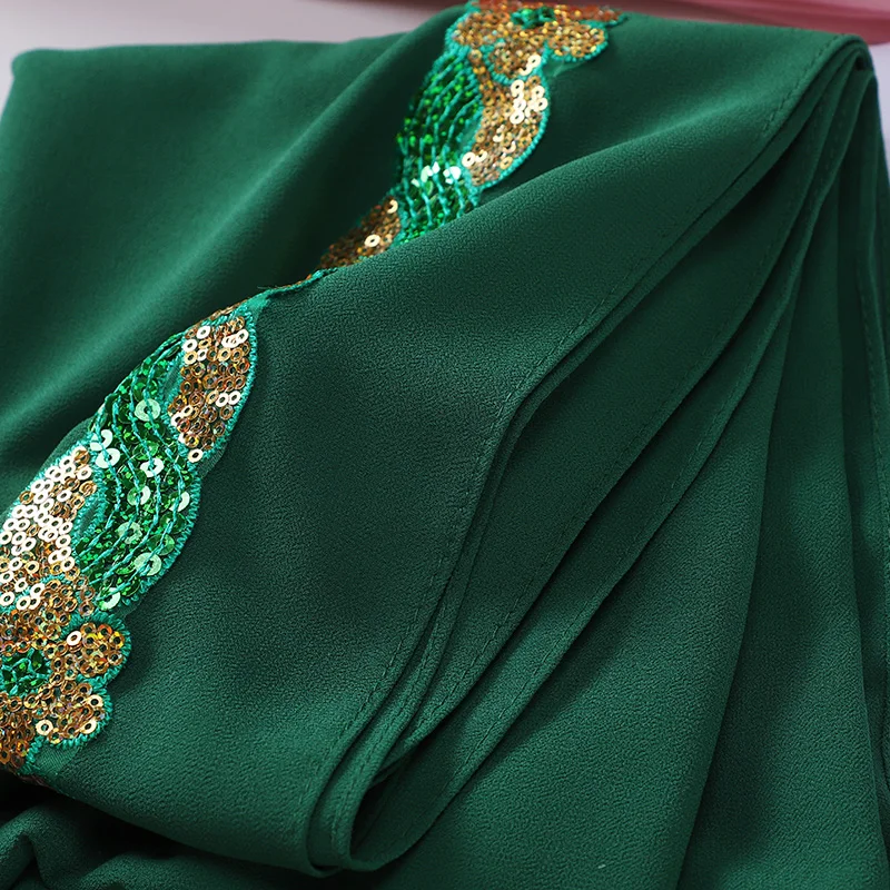 Fashion Heavy Chiffon Sequins Hijab Shinny Good Stitching Plain Scarf Muslim Shawl Plain Soft Turban Head Wraps Headband