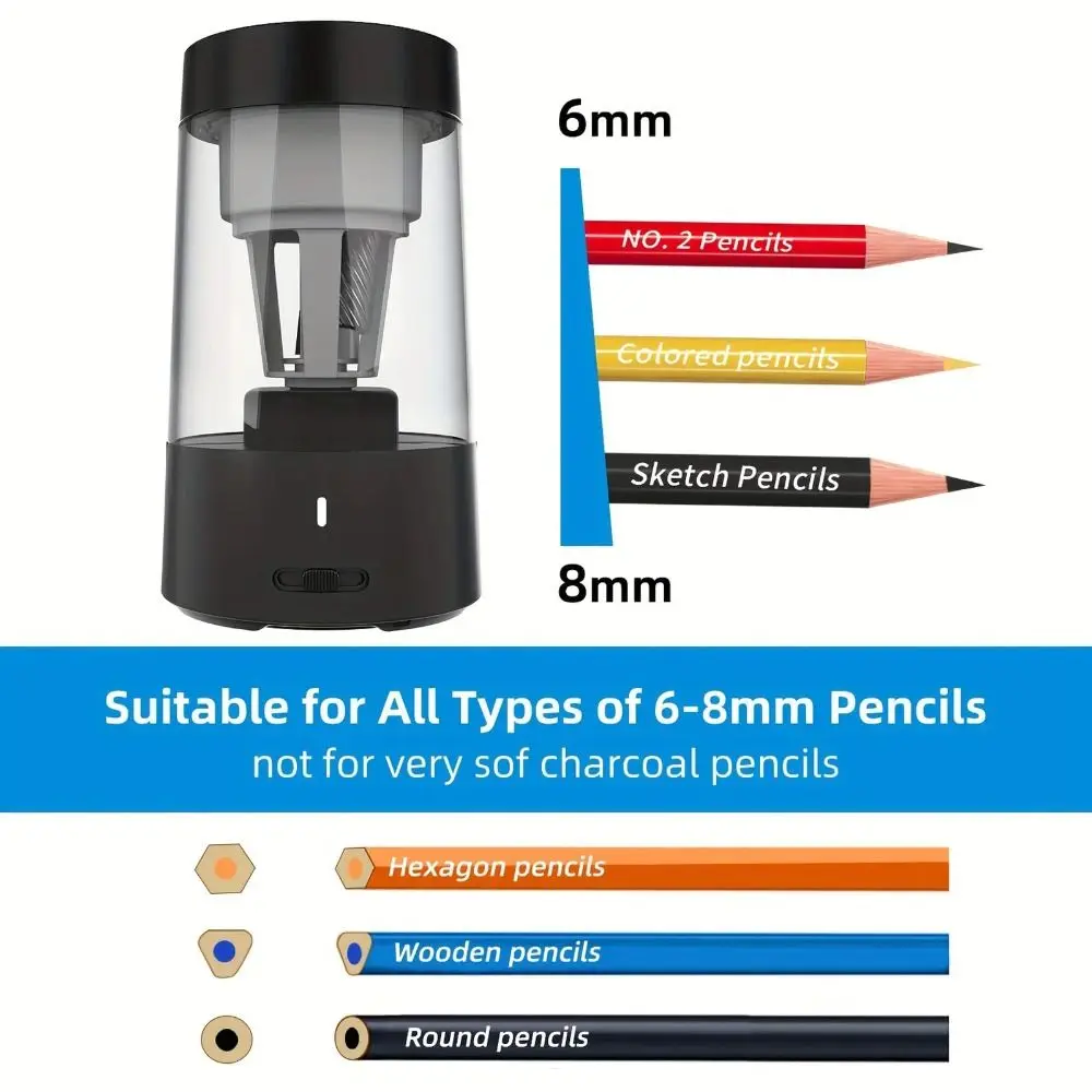 Fast Sharpen Electric Pencil Sharpener Rechargeable Portable Colored Pencil Sharpener Durable Lovely for 6mm-8mm Wood Pencils