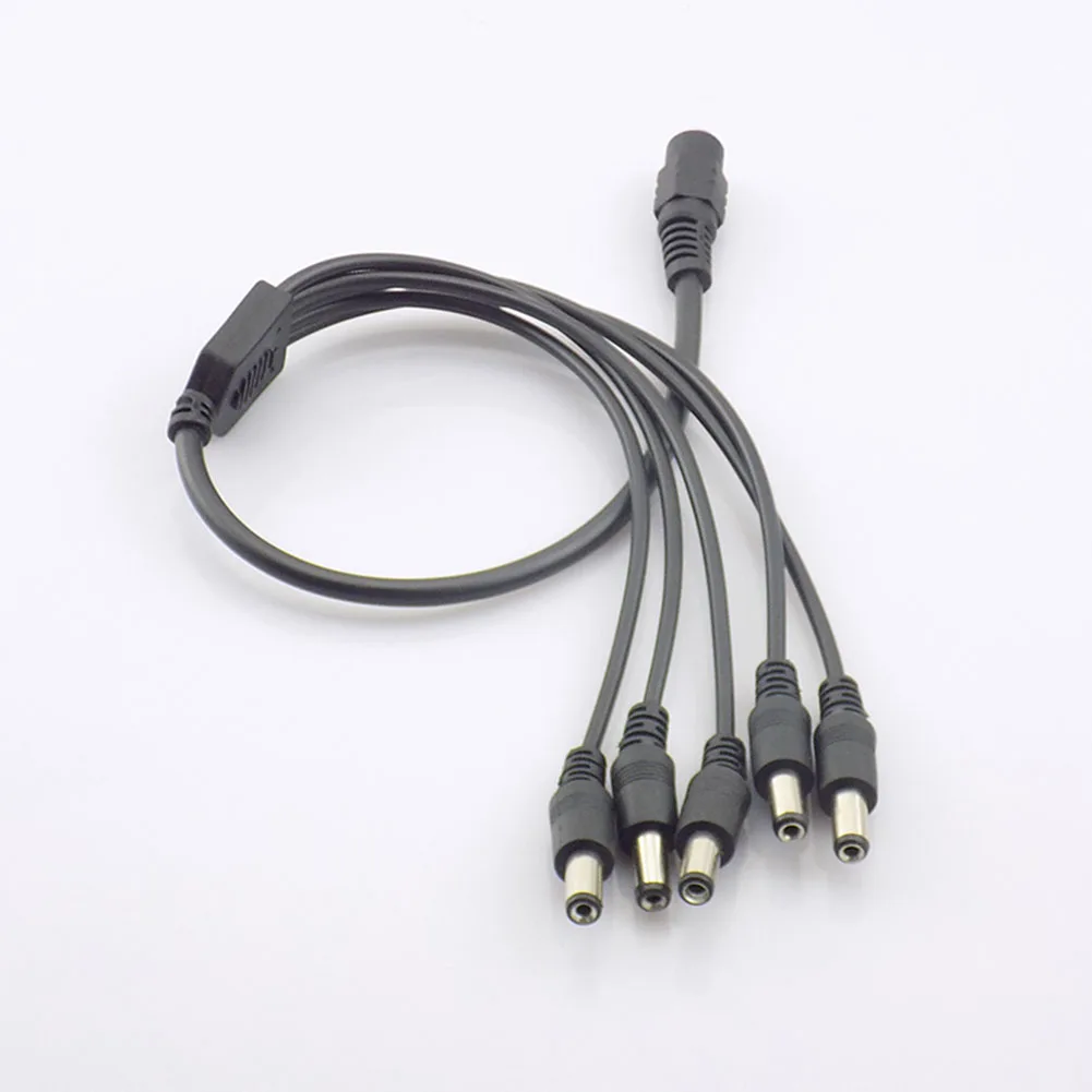 Adaptador de fuente de alimentación DC, 12V Pigtail, 2,1x5,5mm, 1 hembra a 5 macho, Cable divisor, enchufe para cámara CCTV, DVR, NVR, A7