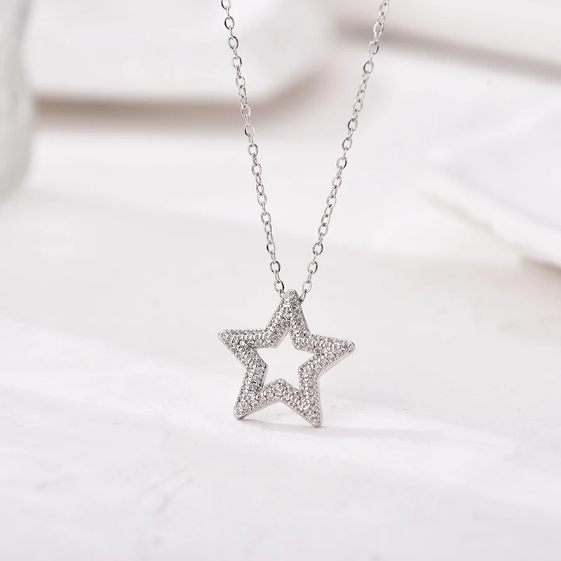 Trendige mehrfarbige Stern-Zirkon-Anhänger-Halskette für Frauen, Edelstahlkette, Vintage-Halskette, weiblicher Alltagsschmuck, Geschenk – Detail 4