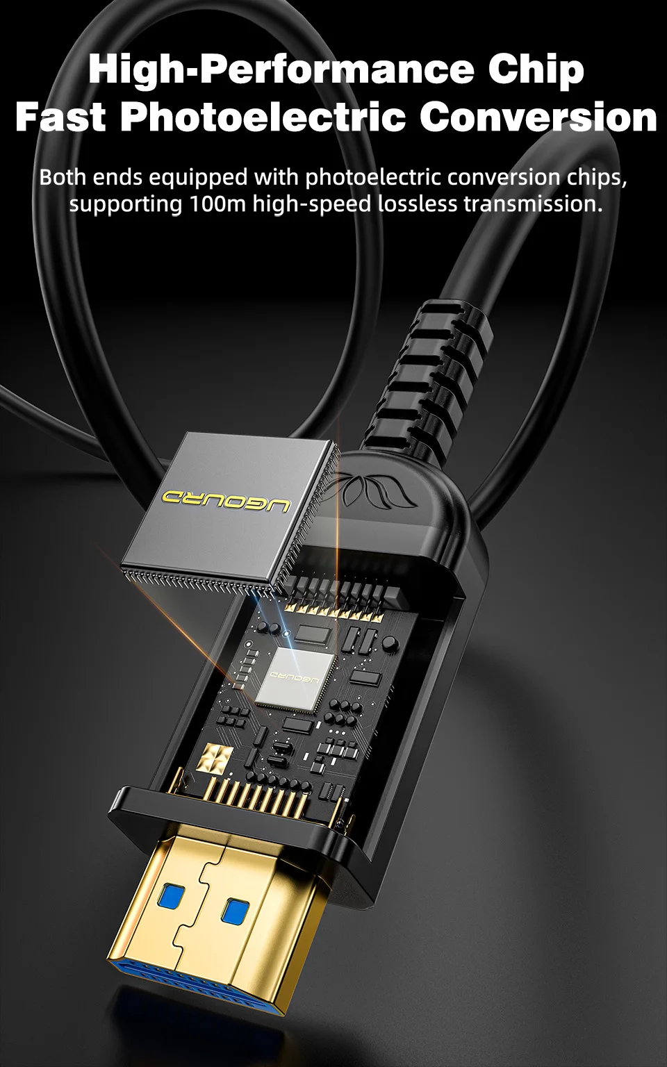 UGOURD Glasfaser HDMI 2.1 Kabel Aktives Optisches AOC HDMI-über-Glasfaser-Kabel 8K60Hz 4K 120Hz Lange Distanz 7,5m - 20m 30m 50m 100m – Detail 8