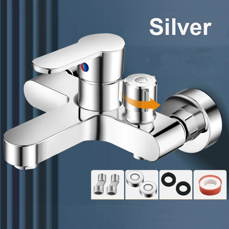 Brass Shower Mixer Tap, Dual Outlet, Adjustable Center Distance, with 3-Mode Handheld Shower & Accessories