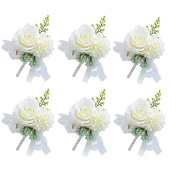 Rose Flower Wrist Corsage Boutonniere Set Handmade Artificial Corsage Set Bride Hand Flower Men Boutonniere for Wedding Par
