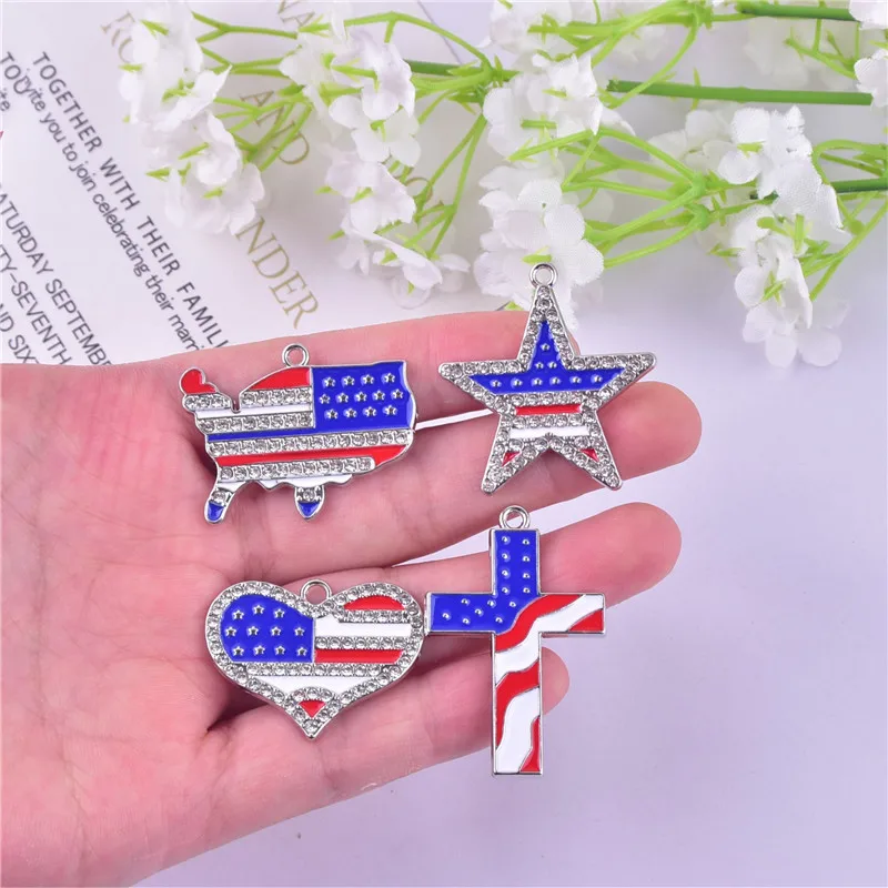 100PCS Unique Alloy DIY Pendant: Star Map Heart Cross Charms American Flag Design Jewelry for Independence Day Celebration