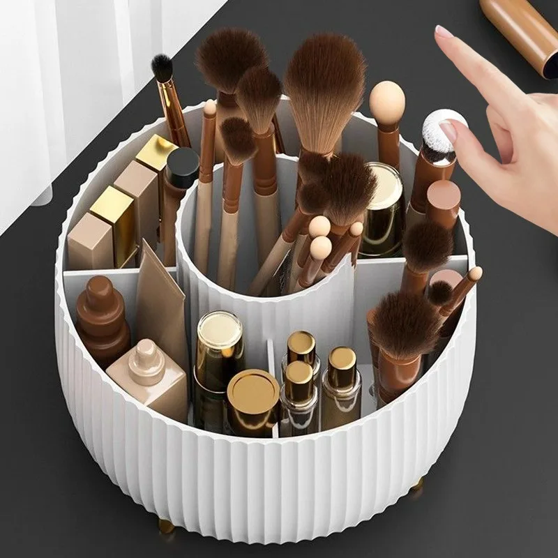 

Бело-розовый вращающийся на 360° органайзер для макияжа, портативный настольный ящик для хранения косметики, многофункциональный держатель для кистей для губной помады для ванной комнаты