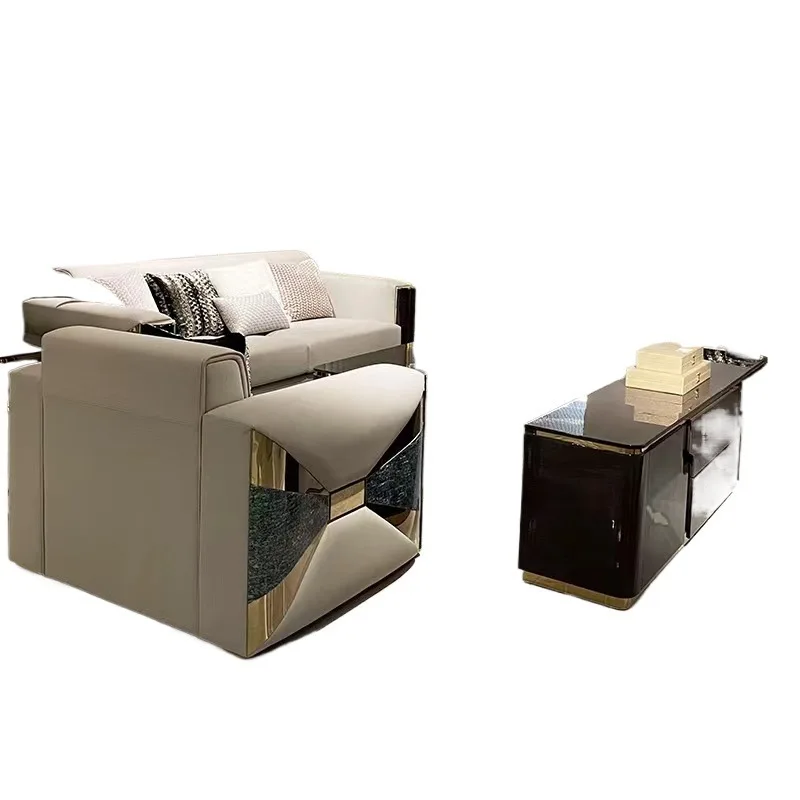 Italian style, light luxury, villa, sofa, combination, living room, solid wood, large and small apartment, simple