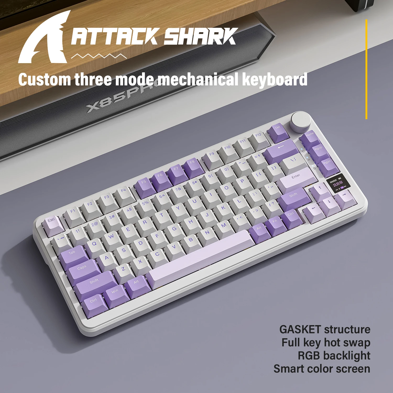 Attack Shark X85 PRO Smart Colour Screen Mechanical Keyboard with DisplayFull-key Hot Plug Swap RGB Backlight Keyboard