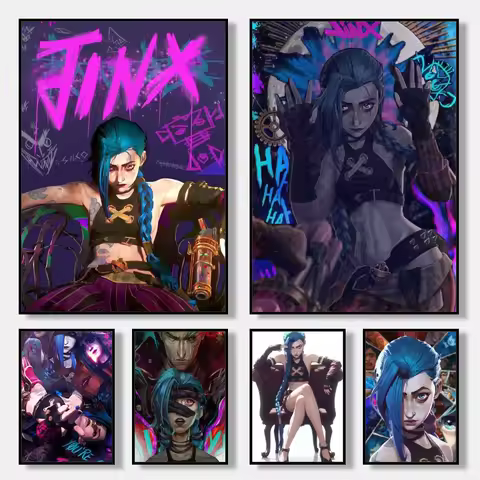 Arcane L-LOL Jinx Cartoon Game Main Art Movie Posters Fancy Wall Sticker for Living Room Bar Decoration Room Wall Decor Poster P
