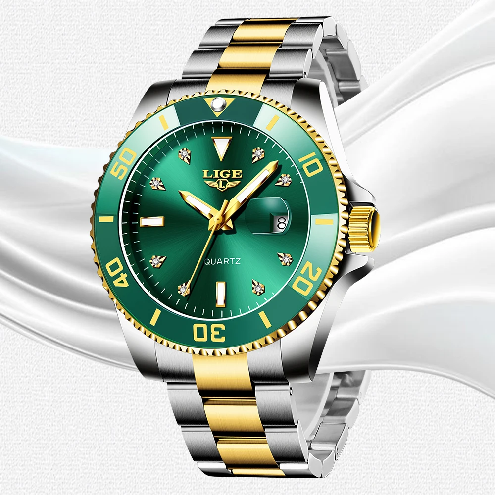 LIGE Fashion Luxury Elegant Quartz Watches for Women Simple Casual Stainless Belt Ladies Calendar Waterproof Diamond Woman Watch