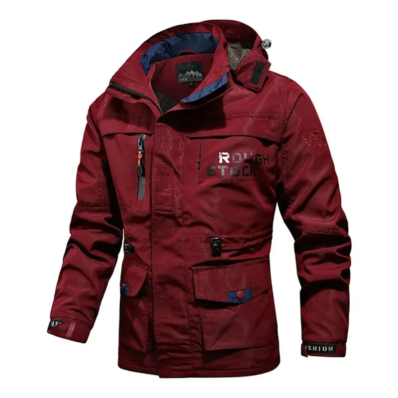 Sports Jacket cargo jackets Men Autumn Spring Mens Jacket Detachable Hood Windproof outdoor Zipper Outdoor Multi-Pockets Men