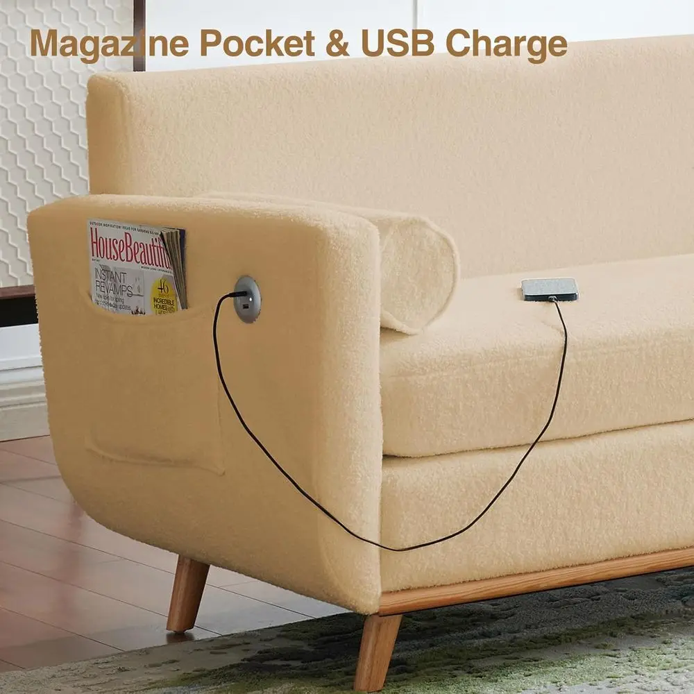 أريكة شيربا بمقعدين حديثة للمساحات الصغيرة، أريكة مريحة باللون البيج لغرفة المعيشة أو المكتب المنزلي