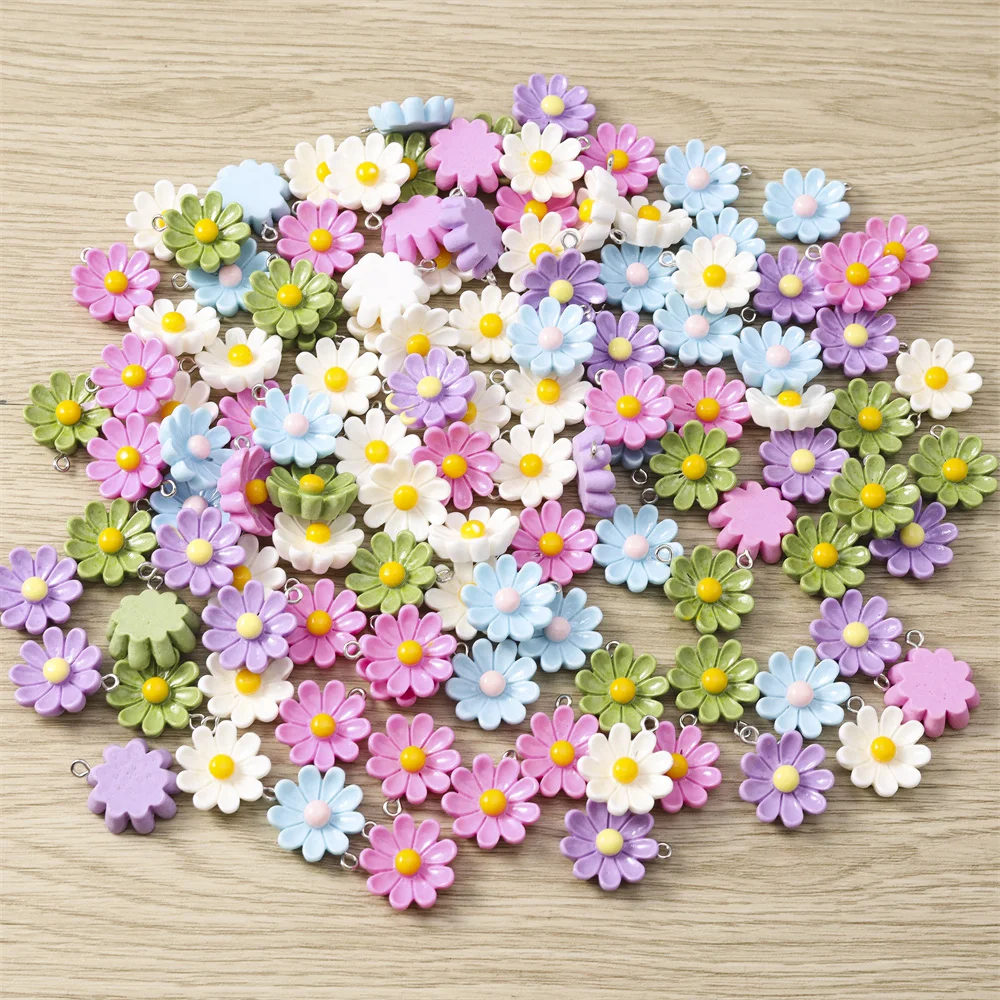 Tusember 10 Stück niedliche Kawaii-Blumenanhänger aus Kunstharz, bunte Gänseblümchen-Charms für Ohrringe, Armbänder, Halsketten, DIY-Schmuckzubehör – Detail 5