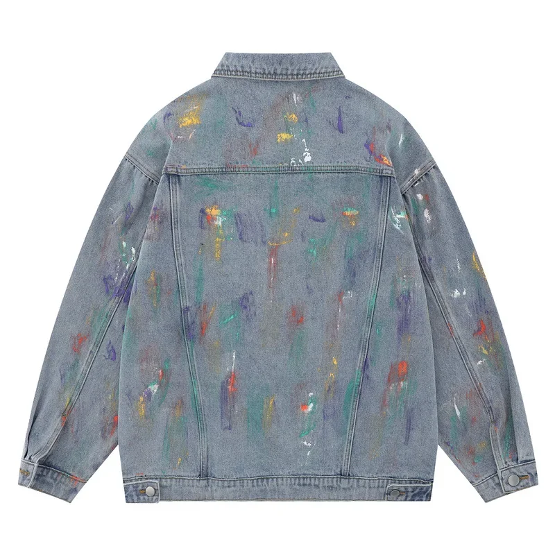 Spring Autumn Retro Tie-dye Denim Jacket Men and Women Oversized Hip Hop Streetwear Couple Jeans Jacket Single Breasted Coat