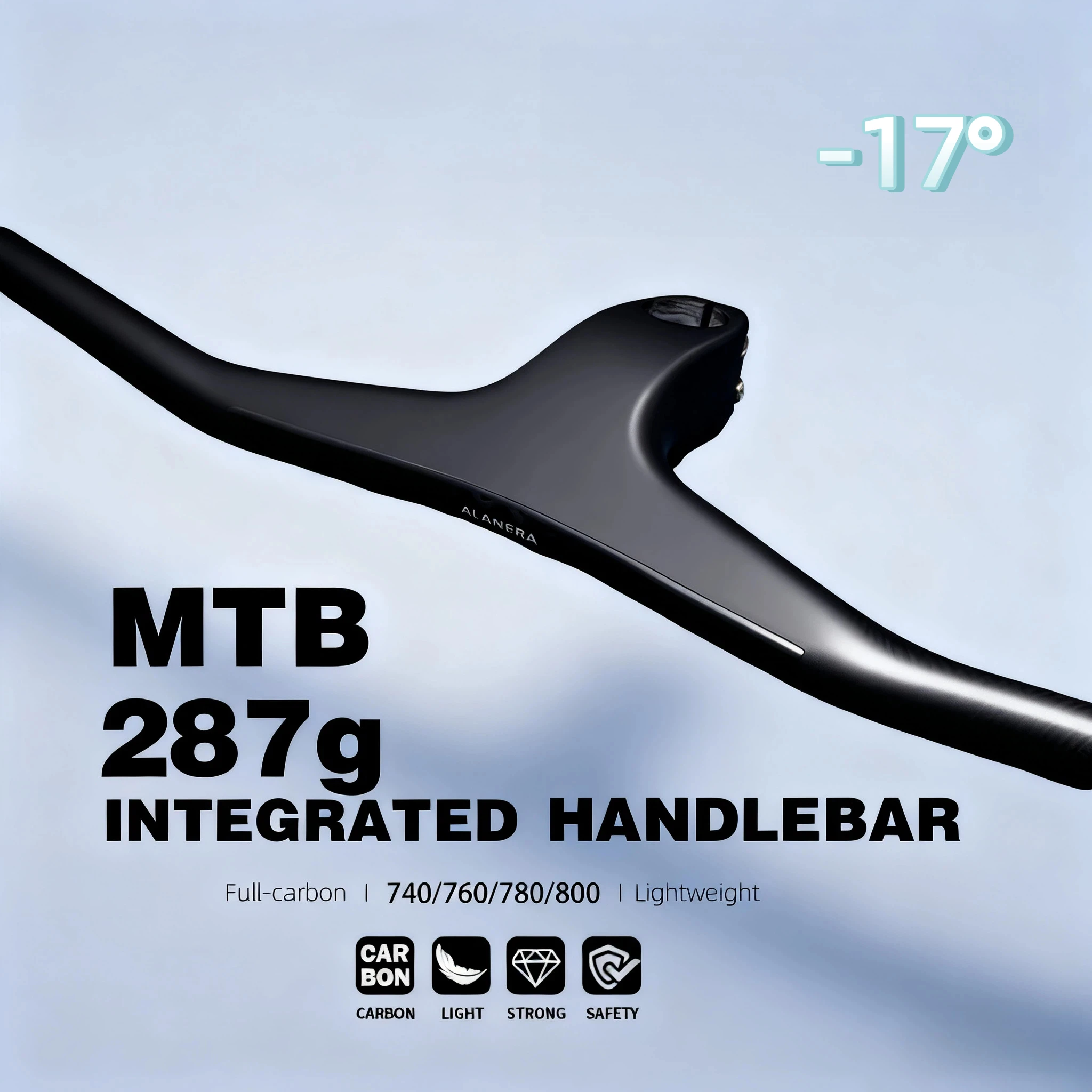 

Встроенный руль MTB,-17 г. ° Встроенная велосипедная ручка XC из углеродного волокна Cockpit, диаметр рулевого управления 28,6 мм, ширина 740-800 мм